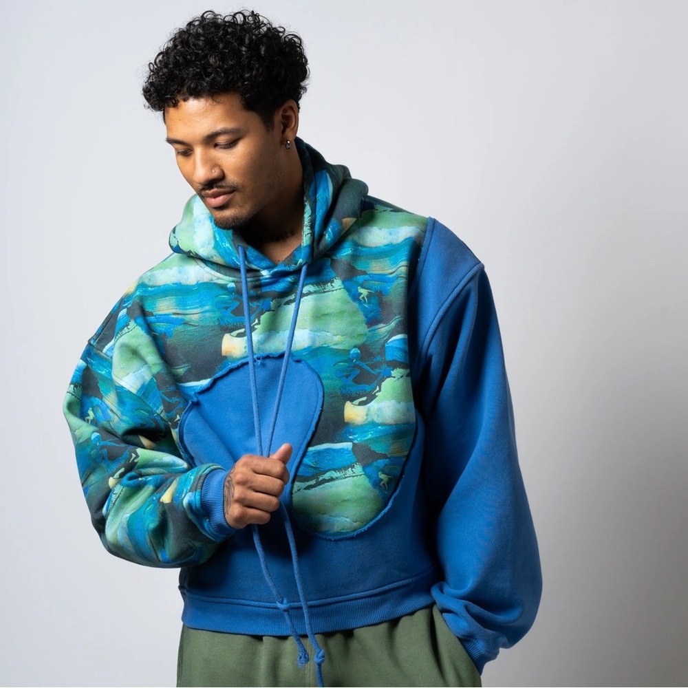 ERL Unisex Printed Swirl Fleece Hoodie Knit Size Large NWT Green Sunset